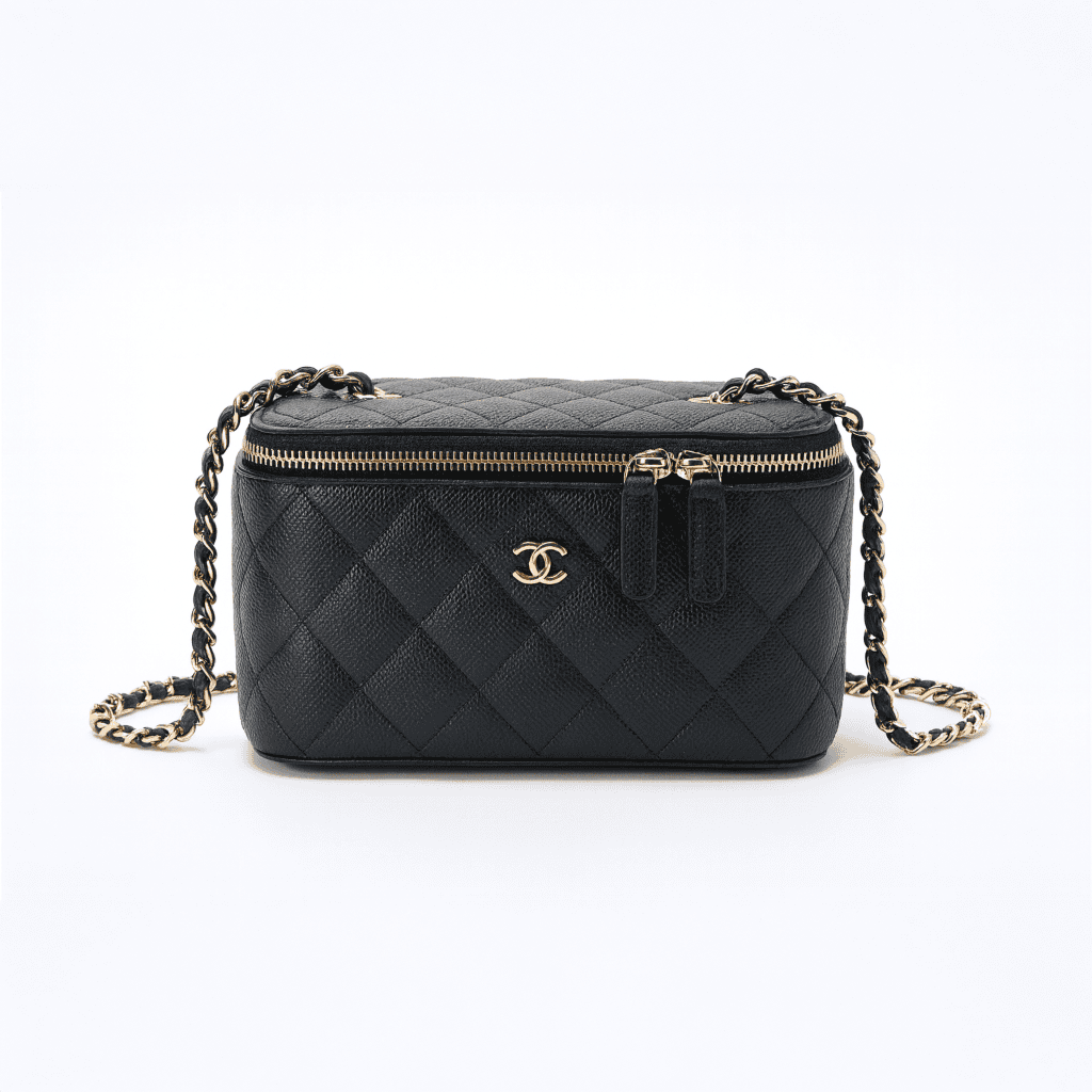 シャネル チェーンバニティバッグ キャビアスキン ゴールド金具