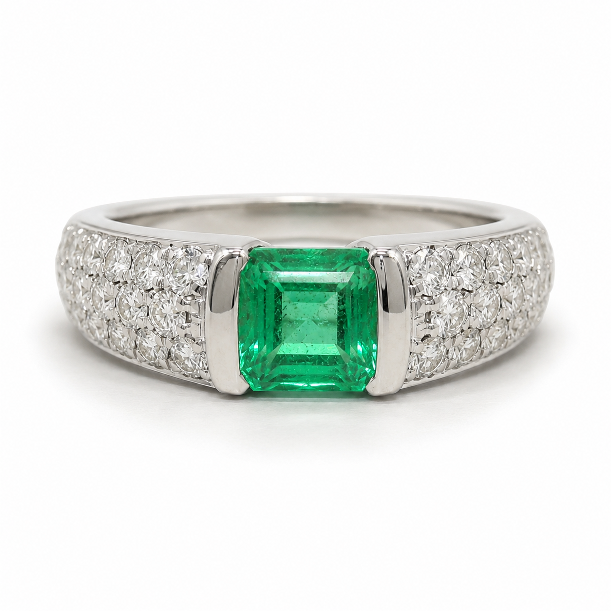 エメラルド 1.1ct ダイヤ プラチナ リング