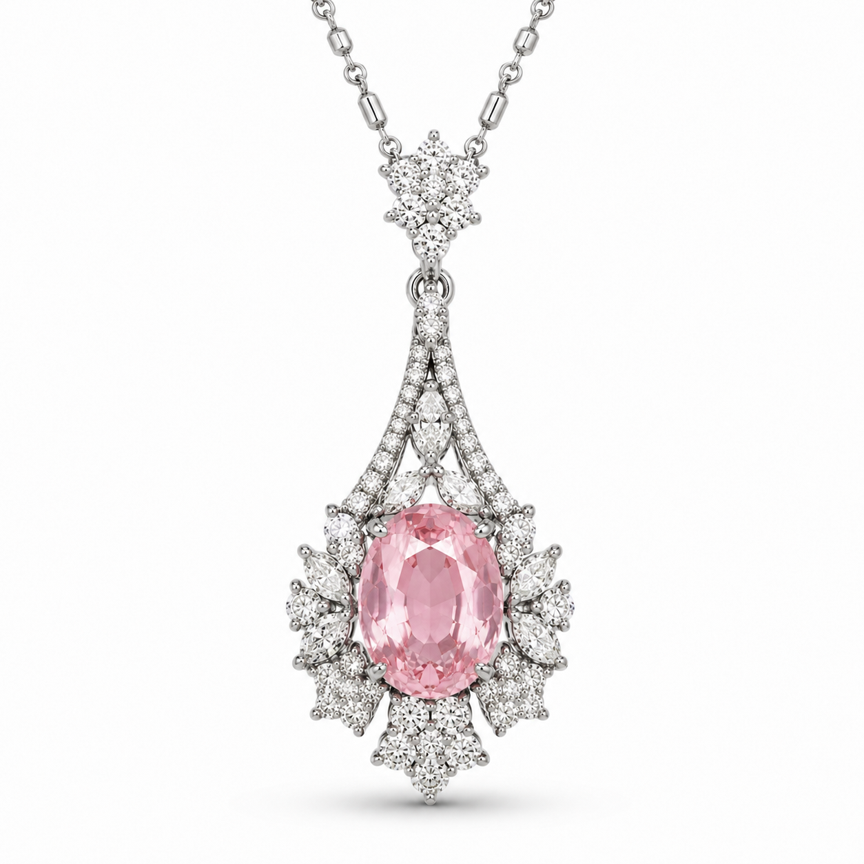パパラチアサファイア 2.2ct ダイヤ プラチナ ネックレス
