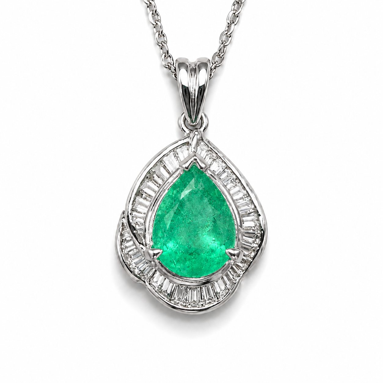 エメラルド 1.8ct ダイヤ プラチナ ネックレス